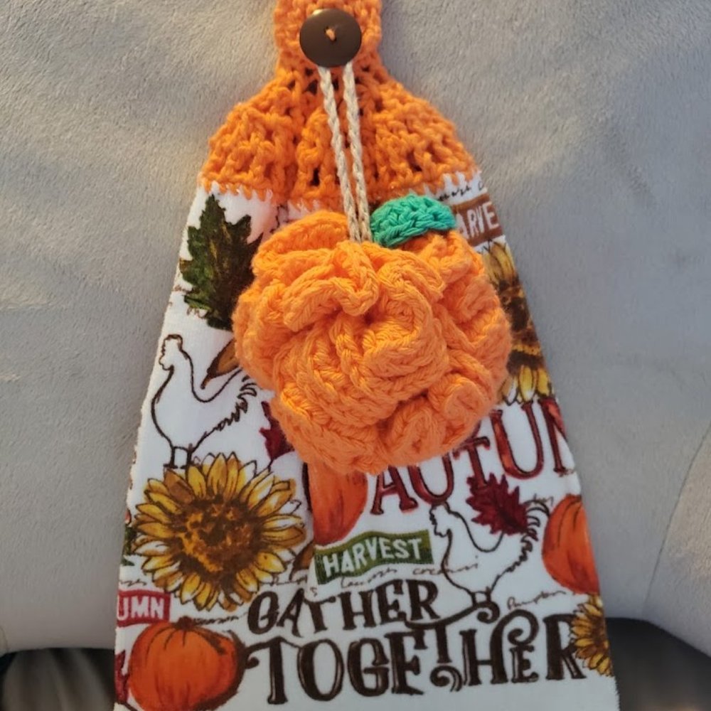 Hanging Crochet Hand Towel and Dish Puff Set